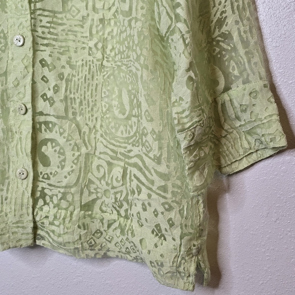 Ruby Rd. Women's Buttonfront Top Lime Green 3/4 sleeve Rayon Blend - Picture 3 of 9